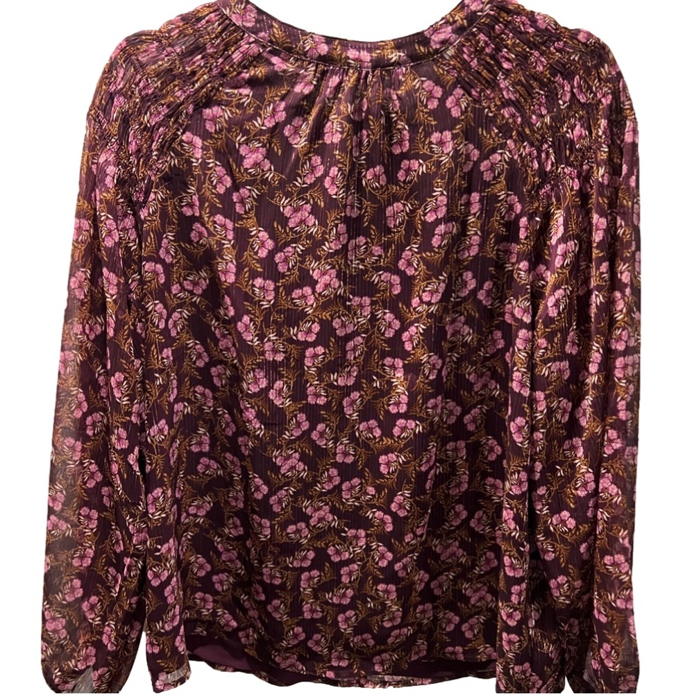 NWT LOFT|Burgundy Floral Peasant Blouse|Size L - Picture 2 of 6